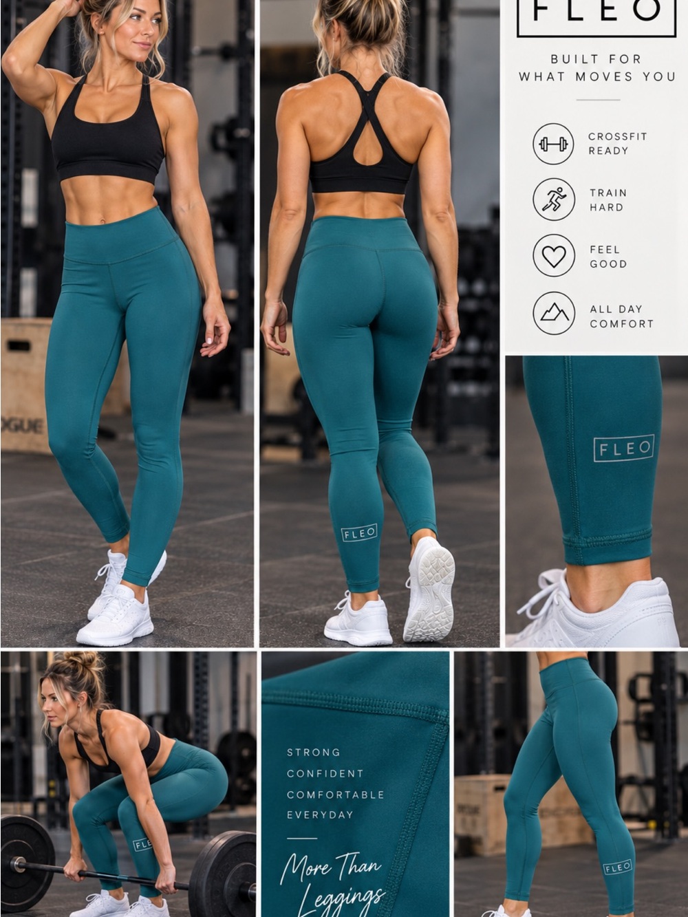 FLEO Teal Performance Leggings • CrossFit • High Rise • Full Length